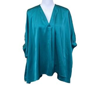 Lyn Burches teal top, large, flowy, oversized, boho‎ luxe, minimalist elegance